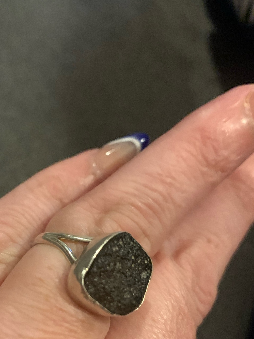 Black Tektite Ring with Silver 925 Band
